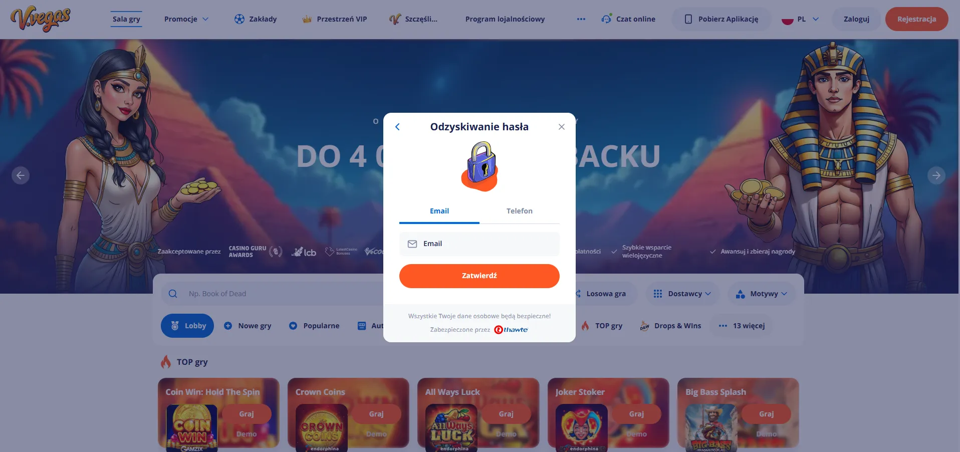 Vulkan Vegas login — resetowanie zapomnianego hasła